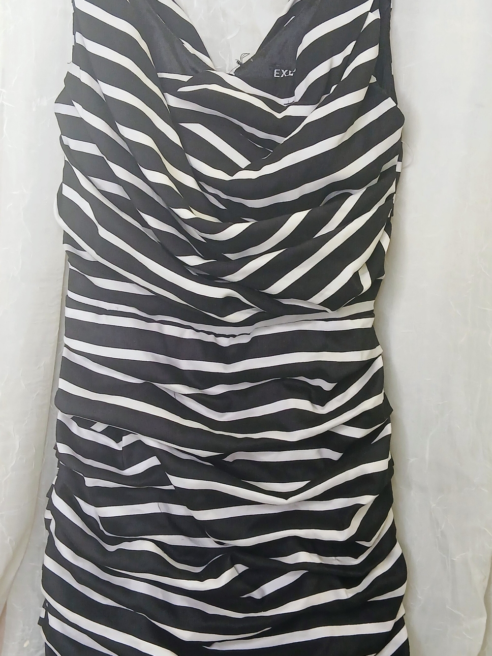 Express Black & White Striped Cowl Neck Midi Dress